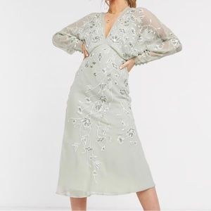 ASOS Design Floral Embroidered Batwing Midi Dress
